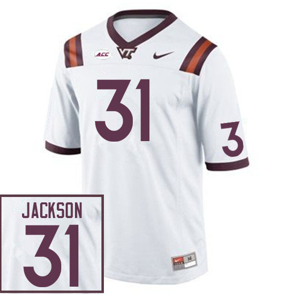 Men #31 Trevor Jackson Virginia Tech Hokies College Football Jerseys Sale-White - Click Image to Close